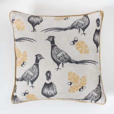 Pheasant and Acorn Cushion Ochre
