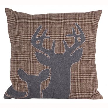 Grey & Brown Fabric Stag Design Square Scatter Cushion