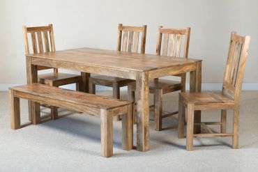 Mango Natural 6-Seater Dining Set With Bench 1