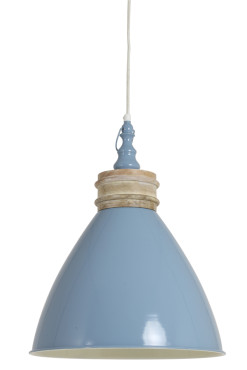 Blue Metal and Wood Hanging Ceiling Light