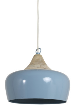 Blue Metal and Wood Ceiling Light