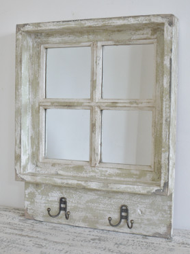 Rustic Window Mirror with Hooks