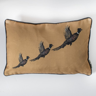 Flying Pheasants Cushion Ochre