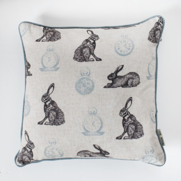 Rabbit and Clock Cushion Duckegg