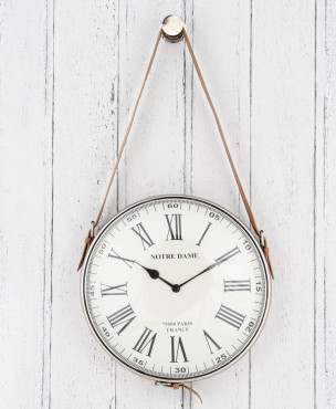 Nickel & Leather Hanging Wall Clock