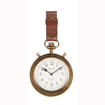 Brown Leather & Ant Brass Watch Strap Wall Clock