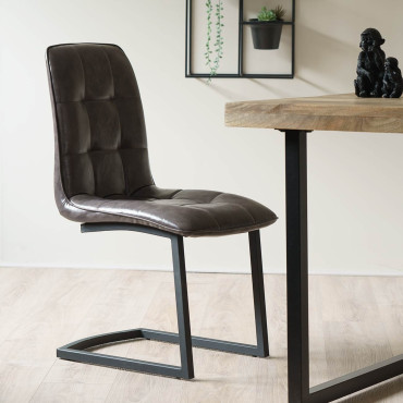 Brooklyn Cantilever Leather Dining Chair - Slate Brown