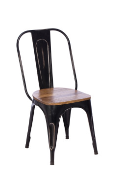 Imari Industrial Metal Dining Chair with Wooden Seat (Black)