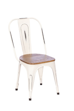 Imari Industrial Metal Dining Chair with Wooden Seat (White)