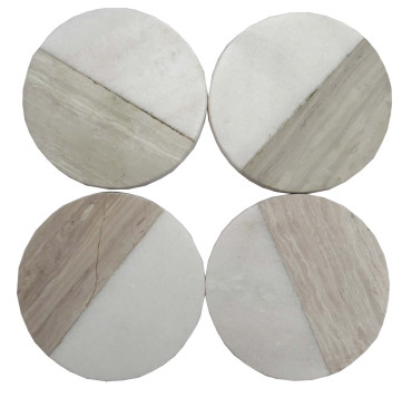 Marble Wood Effect Round Coasters Set of 4