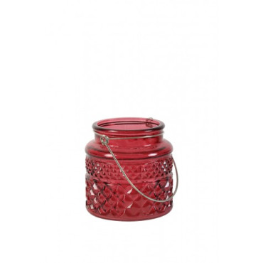 Red Cut Glass Candle Holder - Small
