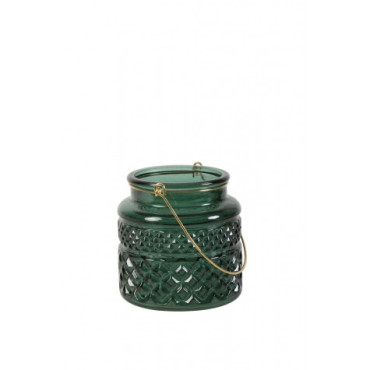 Green Cut Glass Candle Holder - Small