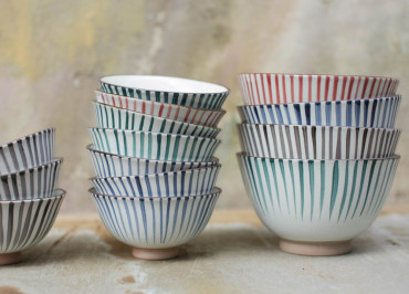 Uka Ceramic Blue Striped Bowl